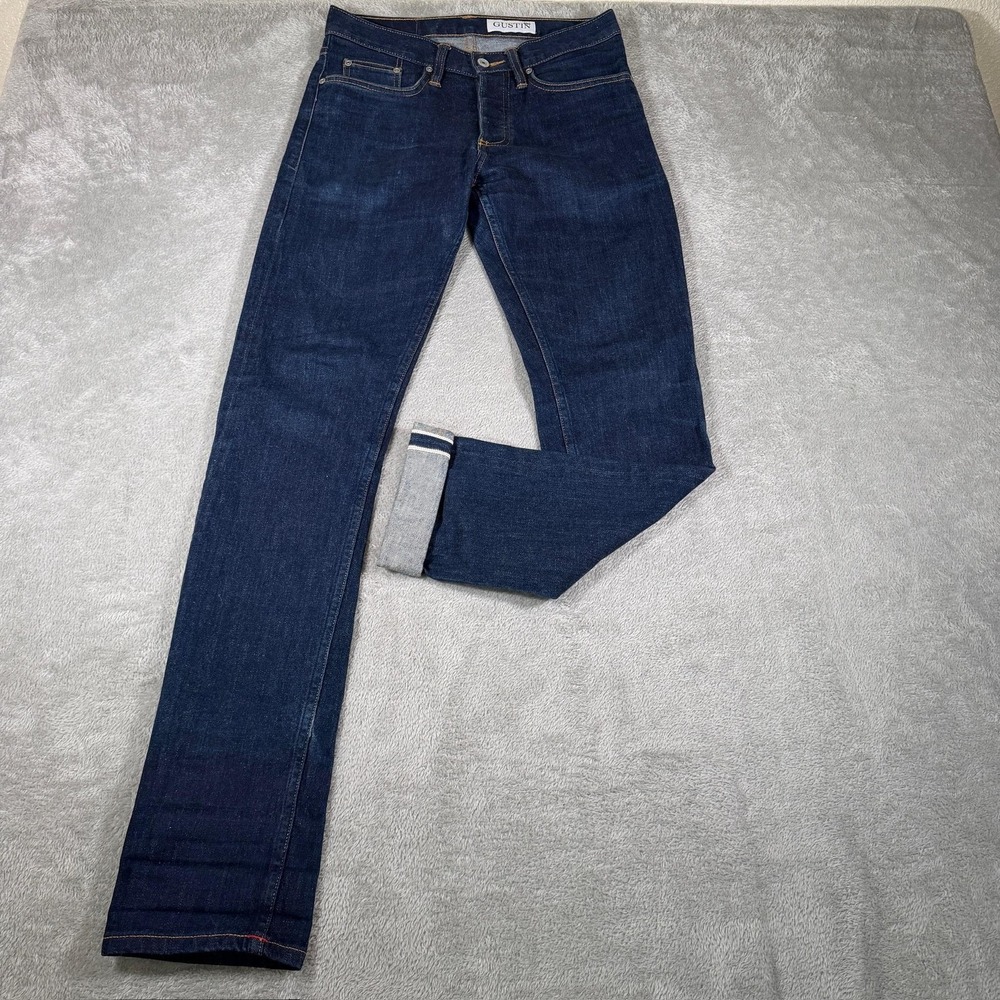 Gustin Jeans Mens 29x33 Blue Dark Wash Selvedge Slim Straight‎ Raw USA